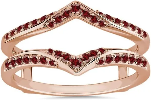 Miniatura 10 de Red Garnet - Anillo de refuerzo en forma de V para mujer, acabado en oro de 14 quilates, anillo de aniversario