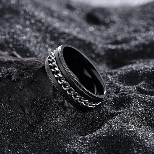 Miniatura 122 de King Will - Anillo antiestrés de acero inoxidable 316L para hombres y mujeres, con cadena decorativa giratoria, 8 mm de ancho, anillo de boda