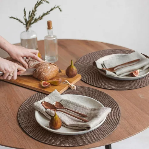 Miniatura 5 de FunWheat Juego de 6 manteles individuales redondos trenzados para mesas de comedor, tejidos, lavables, antideslizantes, de 15 pulgadas