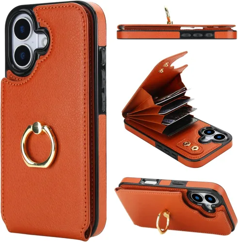 Miniatura 14 de Folosu Funda compatible con iPhone 17 con soporte para tarjetas, rotación de 360°, soporte de anillo de dedo con función atril, bloqueo RFID