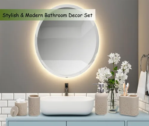 Miniatura 7 de Aksipo - Juego de accesorios de baño beige, 4 piezas de conjunto de accesorios de baño de resina resistente, dispensador de jabón de manos, juego