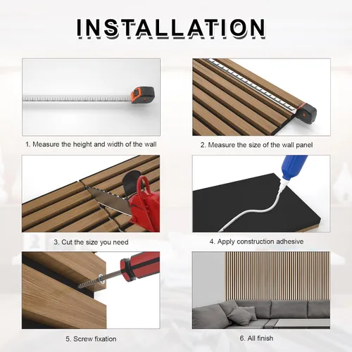 Miniatura 6 de NeatiEase Paneles de madera para pared, 4 piezas de 96 x 12.6 pulgadas, paneles de pared de listones de madera insonorizados para decoración