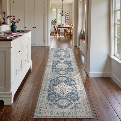 Miniatura 51 de Lahome Alfombra oriental lavable de área pequeña, 2 x 3 pies, para entrada, cocina, ultra fina, suave, tapete antideslizante para puerta de Azul
