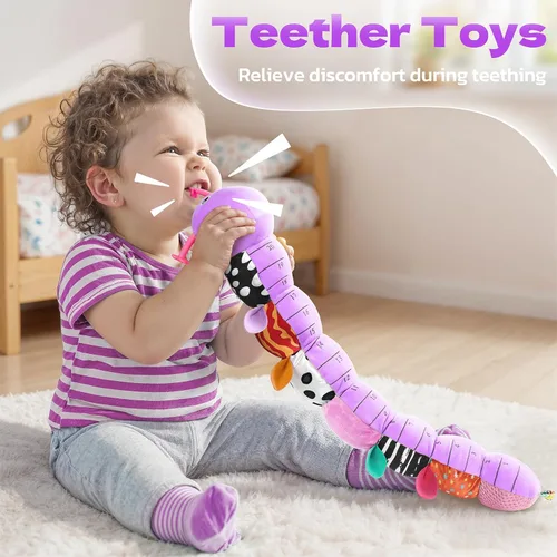 Miniatura 4 de HEMRLY Juguetes de regalo para bebés, juguete sensorial de 0 a 6 meses, peluche musical de oruga rellena con mordedor suave, sonajero para el tiempo