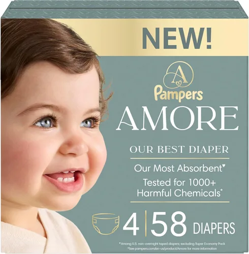Miniatura 26 de Pampers Amore, tamaño 3 (13-26 libras), 66 unidades, nuestro mejor pañal, hipoalergénico y sin fragancia, hasta 100% a prueba de fugas, suave como