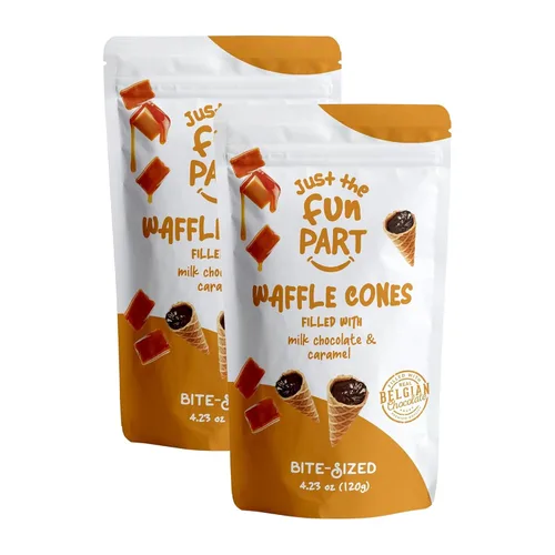 Miniatura 8 de Just The Fun Part Mini conos de gofre crujiente de tamaño bocado Rellenos con chocolate belga premium Excelentes para bocadillos, postres