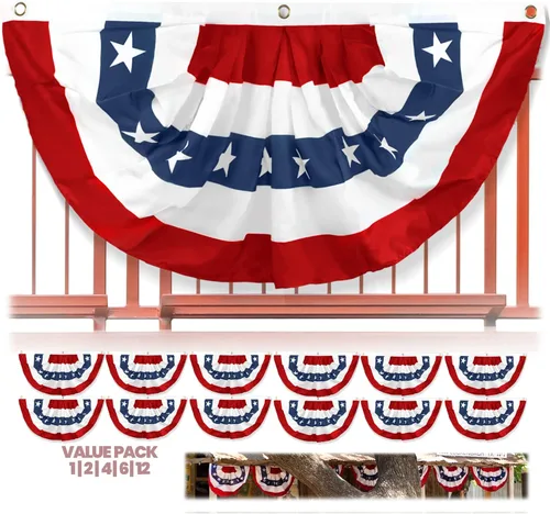 Anley Bandera de abanico plisada de Estados Unidos, 3 x 6 pies, banderas patrióticas de Estados Unidos, estrellas y rayas patrióticas, color nítido