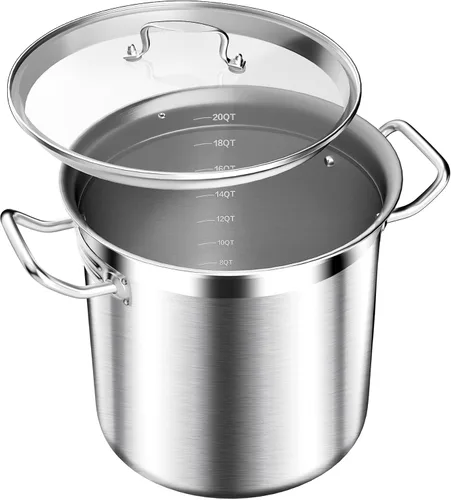 Miniatura 9 de STOCKPOT Olla de sopa de 20 cuartos de galón con tapa, olla de acero inoxidable, olla de cocina resistente para sopa, pasta, guiso, apta