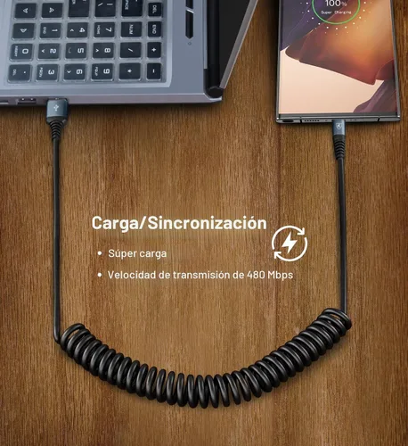Miniatura 4 de Cable de carga USB tipo C de carga rápida, [2 paquetes, 3 pies] Cable de carga USB A a tipo C enrollado para automóvil USB-C compatible con iPhone