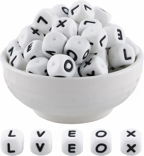 Miniatura 20 de Cuentas de silicona de corazón cuadrado blanco de 0.472 pulgadas, 20 cuentas de silicona con números de corazón para hacer llaveros, ideal
