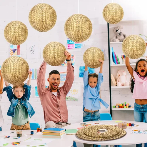 Miniatura 5 de Qeeenar - 9 linternas de papel de arpillera para el regreso a clases, 8, 10, 12 pulgadas, faroles chinos de arpillera bohemios, decoración de granja
