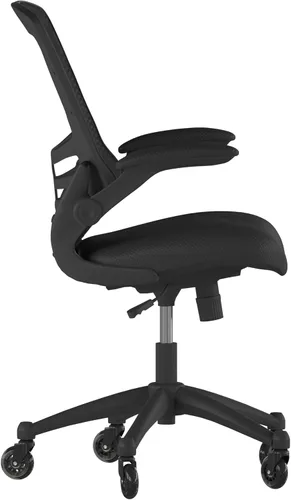 Miniatura 8 de Flash Furniture Kelista Silla de oficina ergonómica giratoria de malla negra con brazos abatibles y ruedas transparentes