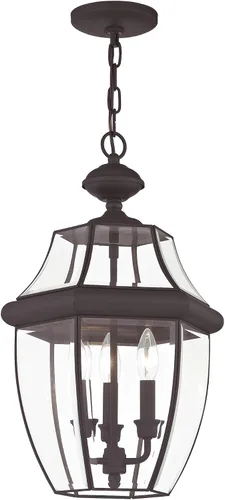 Miniatura 4 de Livex Lighting 2355-07 Monterey - Linterna colgante de latón macizo con acabado de bronce para exteriores con cristal biselado transparente