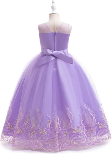 Miniatura 14 de Vestido formal para niña de flores, vestido formal para fiesta de cumpleaños, boda, bordado floral, vestidos de satén de tul para niños de 2 a 12