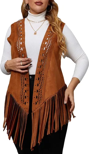 Miniatura 3 de Floerns Chaleco de mujer con franjas frontales abiertas, sin mangas, corte láser, talla grande