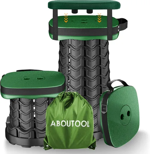 aboutool Taburete plegable para campamento, taburete portátil plegable cuadrado con cojín de asiento elástico y bolsa de nailon ajustable, Verde