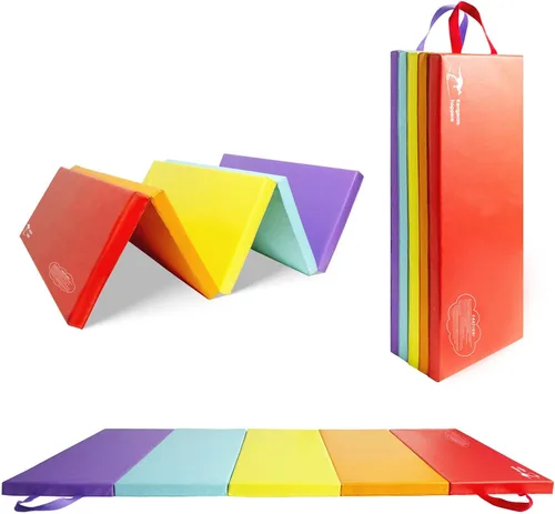 Miniatura 10 de Kangaroo Hoppers Gymnastics Tumbling Mats for Kids, Foldable Gym Mat with Carrying Handles for Home Activity Play