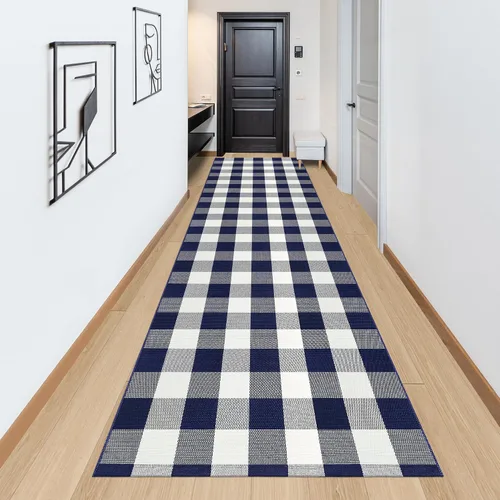 Miniatura 23 de Alfombra de Exterior de Cuadros Buffalo 2x3 pies, Alfombra Tejida de Algodón Negro y Blanco Roto, Tapetes para Puerta de Porche Frontal, Alfombra