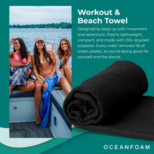 Miniatura 3 de Oceanfoam Toalla de playa ligera, absorbente, de secado rápido, resistente a la arena, antideslizante, ideal para entrenamientos, yoga, pilates