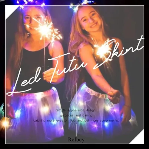 Miniatura 7 de RELBCY Falda tutú LED para mujer, tutú de tul iluminado, falda tutú en capas de neón, disfraz de tutú para fiesta de festival, para mujeres y niñas