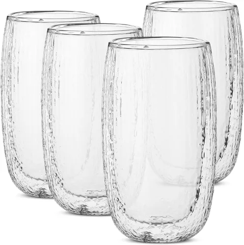 Miniatura 11 de BTaT - Copas de vino sin tallo de doble pared, 12 onzas, juego de 4, vaso de vino estándar con borde liso para bebidas frías y calientes, regalos