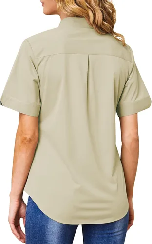 Miniatura 5 de Camisas con botones para mujer, sin arrugas, ajustadas, manga corta, formal, sólidas, blusas