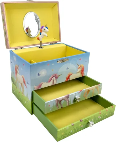 The San Francisco Music Box Company Cofre de joyería musical de unicornio mágico de la amistad con 2 cajones
