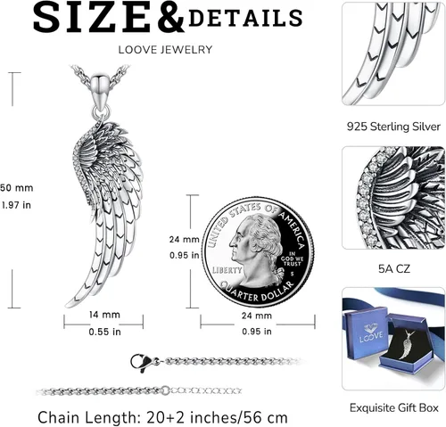 Miniatura 36 de Collar de alas de ángel de plata de ley 925, ángel de la guarda, enfermera RN caduceo, dije de ángel de cristal, joyería de regalo para mujer