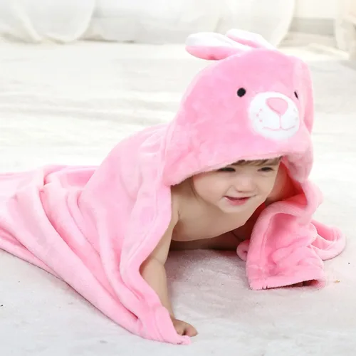 Miniatura 4 de TONWHAR Manta con capucha de cara de animal para bebés y niños de 0 a 4 años, manta de felpa para después del baño (conejo)