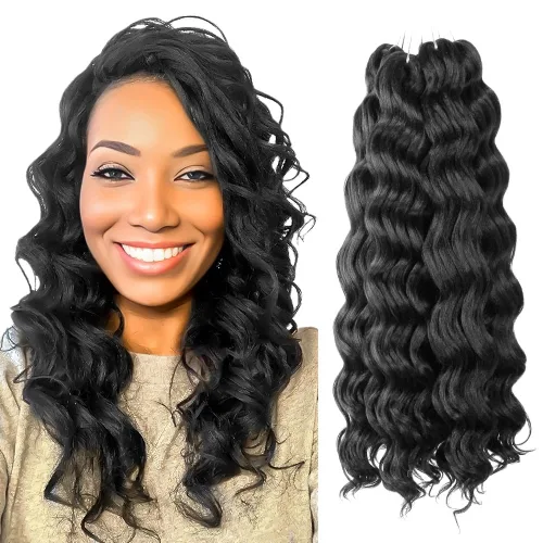 Miniatura 39 de Pelo de onda marina con trenzas de ganchillo, 6 pulgadas, 8 paquetes, trenzas rizadas suaves y profundas, extensiones de pelo sintético ondulado
