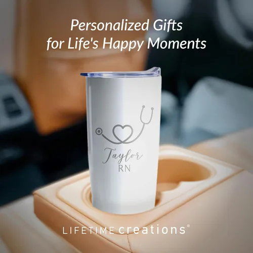 Miniatura 8 de Lifetime Creations Taza de acero inoxidable personalizada grabada con tapa para enfermera de 590 ml (blanca) - Regalo personalizado para enfermera