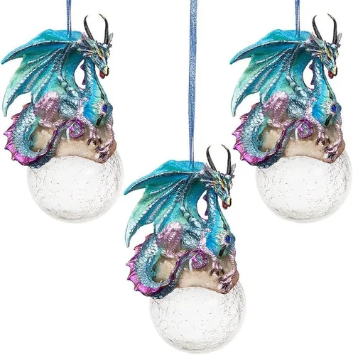 Miniatura 25 de Design Toscano - Juego de adornos de 3 dragones de Amesbury montados en piedras preciosas, color plateado, Navidad