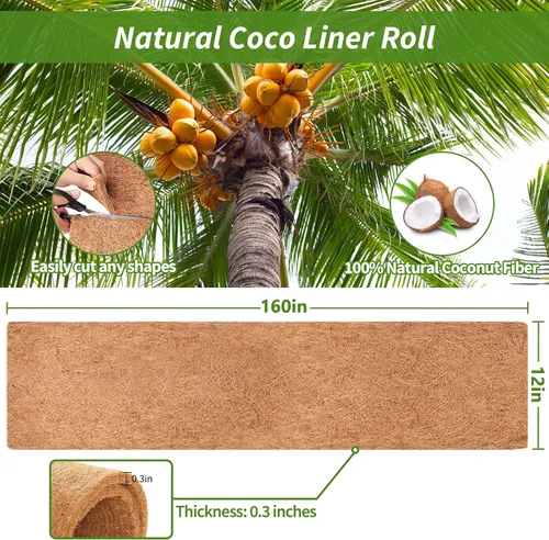 Miniatura 2 de Legigo Rollo de revestimiento de coco natural de 12 x 160 pulgadas, forro de coco para maceta, cesta colgante de caja de ventana, rollo de fibra
