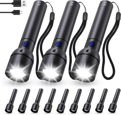 Miniatura 10 de Linterna recargable USB C de alto lúmenes, 800L, luz de flash súper brillante con 12 horas de larga vida, 5 modos, zoomable, impermeable, potentes