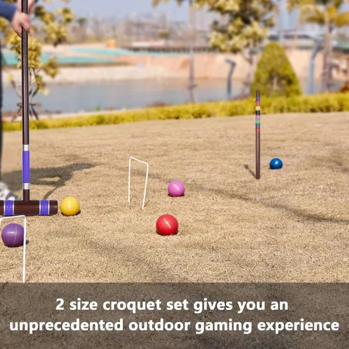 Miniatura 5 de SpeedArmis Juego de croquet de lujo para 8 jugadores con regulación de 32 pulgadas mazos de madera de goma de tamaño estándar de 28 pulgadas, bola
