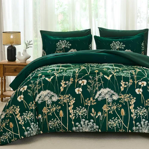 Miniatura 12 de Yiran - Juego de edredón Queen de 7 piezas, juego de ropa de cama con motivos de diente de león negro, cama de invierno en una bolsa Queen, juego