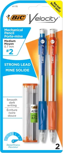 BIC Lápices mecánicos Velocity, con barril colorido, punta media (0.7mm), paquete de 2 unidades de lápices mecánicos con borradores