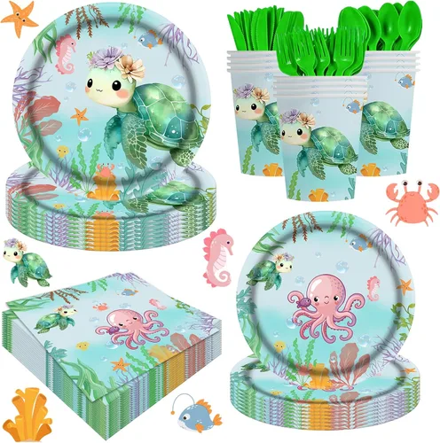 Miniatura 9 de Juego de 80 piezas de suministros para fiesta de Pegasus, diseño caprichoso de melena ombré y cuerno de arcoíris, incluye platos llanos, platos