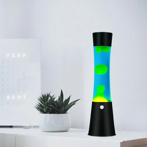 Miniatura 3 de Vanful Lámpara de movimiento líquido con base negra, lámparas de purpurina con cera amarilla en agua azul para adultos, luz nocturna para niños