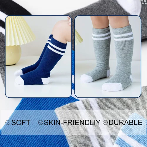 Miniatura 6 de EPEIUS Calcetines altos hasta la rodilla con agarre antideslizante, calcetines de tubo para niños y niñas, paquete de 5