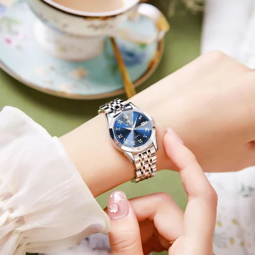 Miniatura 2 de OLEVS Reloj de pulsera para mujer, pequeño reloj de pulsera de acero inoxidable para mujer, reloj analógico de cuarzo para mujer