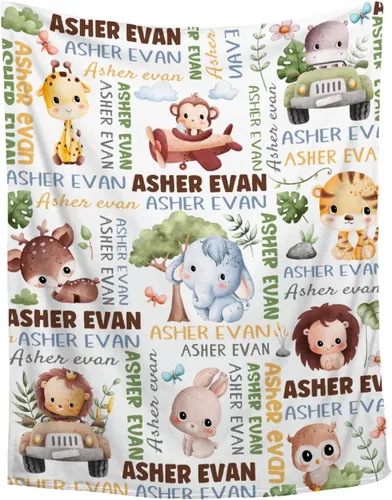 Miniatura 23 de Manta de bebé personalizada con diseño de animales del bosque, manta personalizada con nombre para niñas y niños, regalos de registro, manta suave