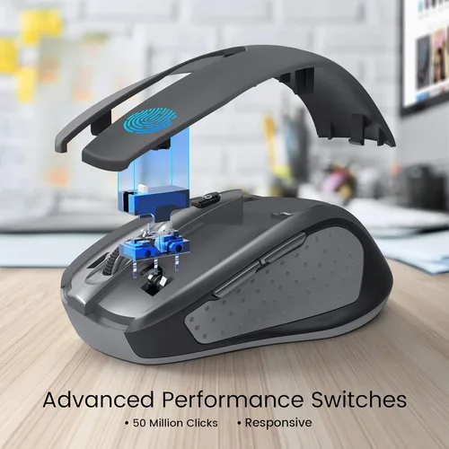 Miniatura 7 de HOTWEEMS Ratón Inalámbrico, Ratón de Computadora D-09 USB Ratones Inalámbricos para Laptop, Ergo Grips, Lightspeed 5 Niveles 2400 DPI, Batería de 16