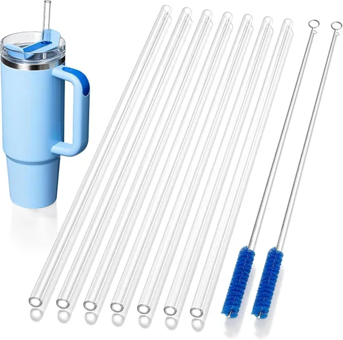Miniatura 11 de Paquete de 15 popotes cortos de vidrio resistentes a los golpes, de 6 pulgadas y 0.315 in, popotes de vidrio recto transparente para cócteles