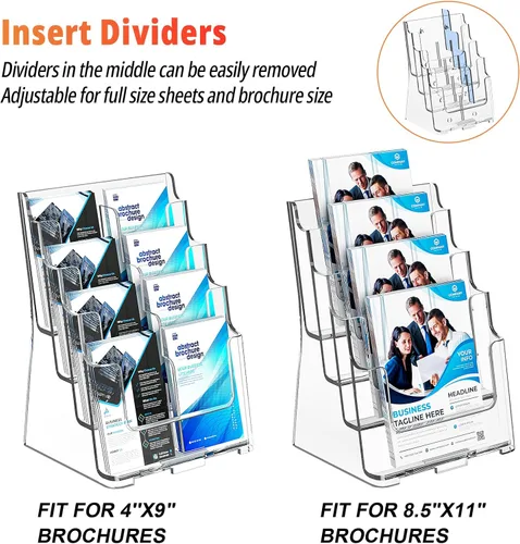 Miniatura 3 de FUCDTEFC Soporte acrílico para folletos de 8.5 x 11 y 4 x 9 pulgadas, soporte transparente de 4 niveles para revistas, soporte de exhibición