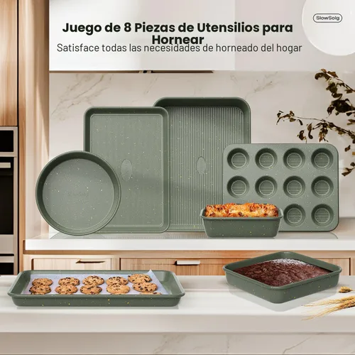 Miniatura 8 de Juego de 12 piezas para hornear antiadherente, juegos de utensilios para hornear no tóxicos con bandeja para hornear, molde para tartas, molde
