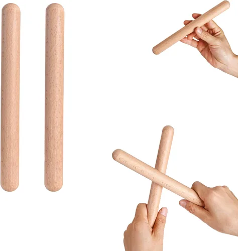 1 par de instrumentos de percusión musical de clavos de madera clásica de 8 pulgadas, palos de ritmo de madera natural (1 par FBA)
