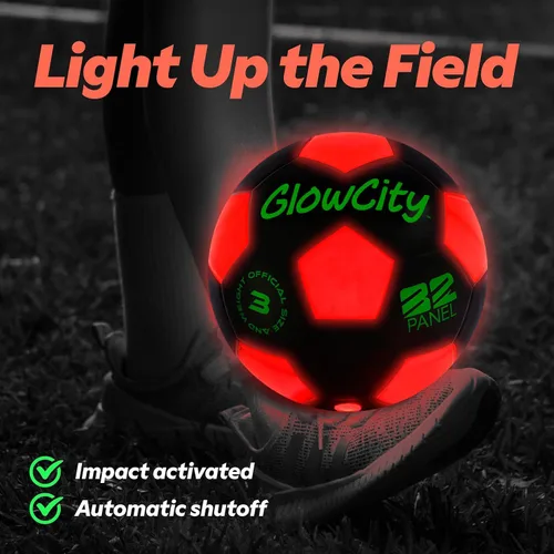 Miniatura 2 de GlowCity Balón de fútbol que brilla en la oscuridad - Tamaños 3, 4, 5 para niños, adolescentes y adultos - Balón de fútbol que se ilumina con 2