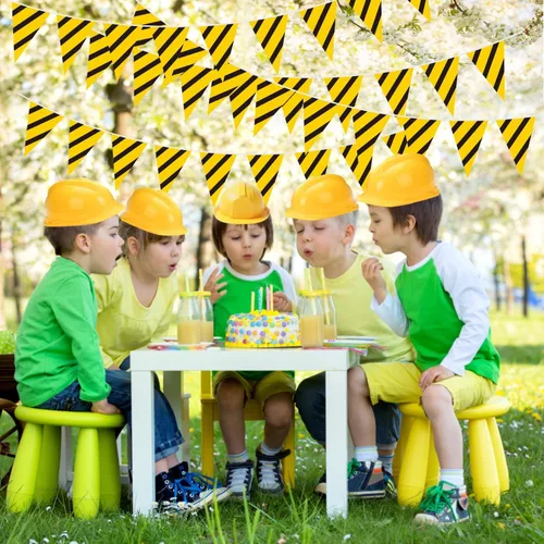 Miniatura 6 de Paquete de 5 banderines de construcción – Bandera temática de camión volquete para niños, decoración de banderines triangulares para fiesta