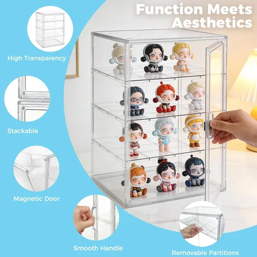 Miniatura 4 de Vitrina de acrílico extra grande de 15.7 pulgadas de alto con 3 divisores extraíbles, escaparate de figuras de acción transparente apilable
